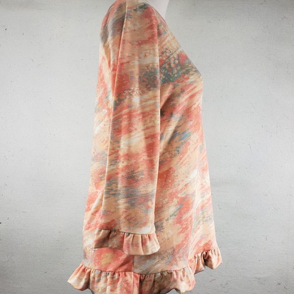 Rose + Olive LS Peach & Blue Top Swim Coverup Small - Picture 2 of 9